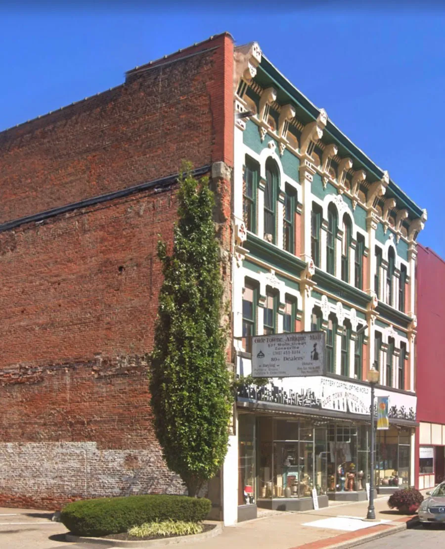 The restored Italianate façade of The Downtown Exchange on Main Street