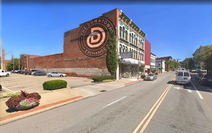 The Downtown Exchange from Main Street with its DTX mural