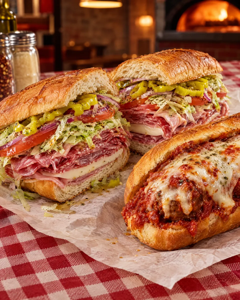 Toasted Italian and meatball parm subs