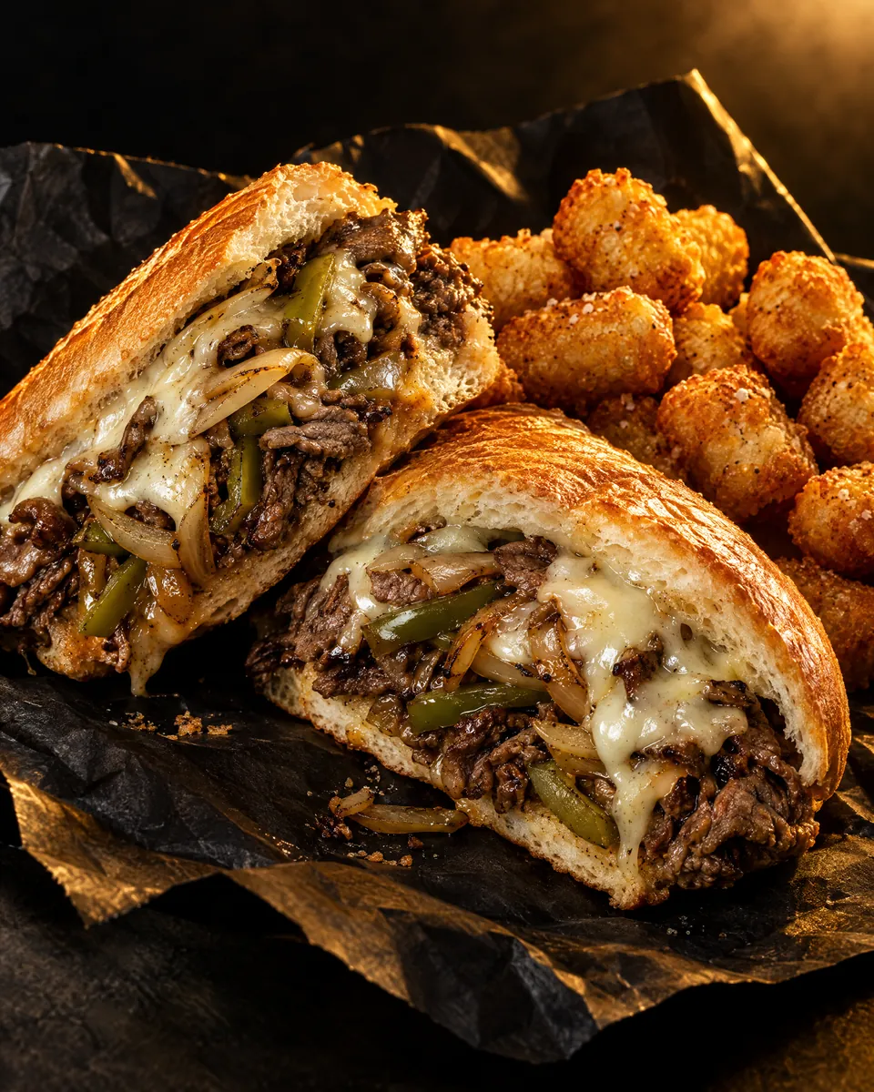Philly cheesesteak with grilled onions and peppers